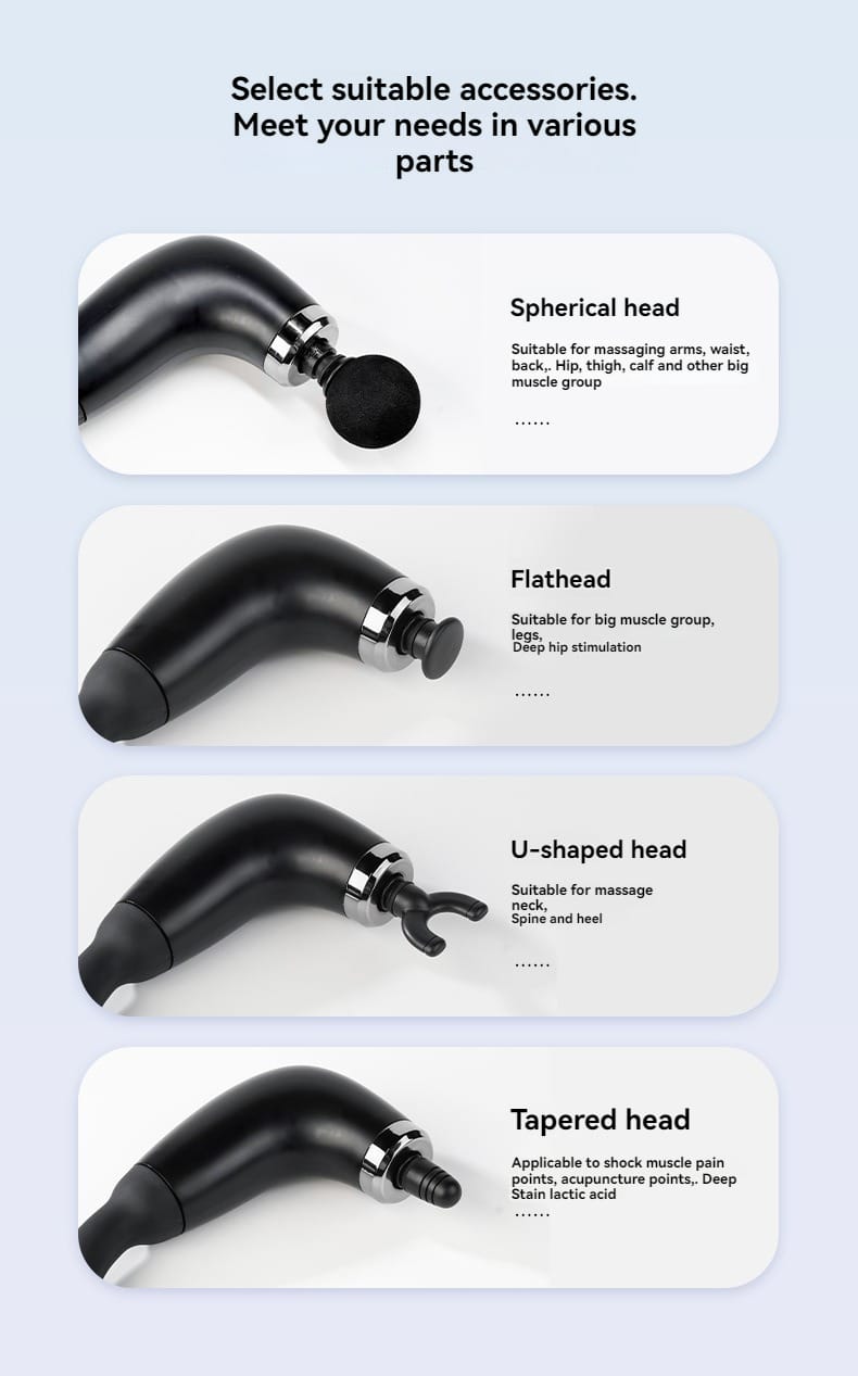 Smart Electric Massager – Rechargeable Handheld Deep Tissue Gun with Extended Handle, 6-Speed Control & 4 Professional Heads for Muscle Relaxation, Pain Relief & Body Recovery
