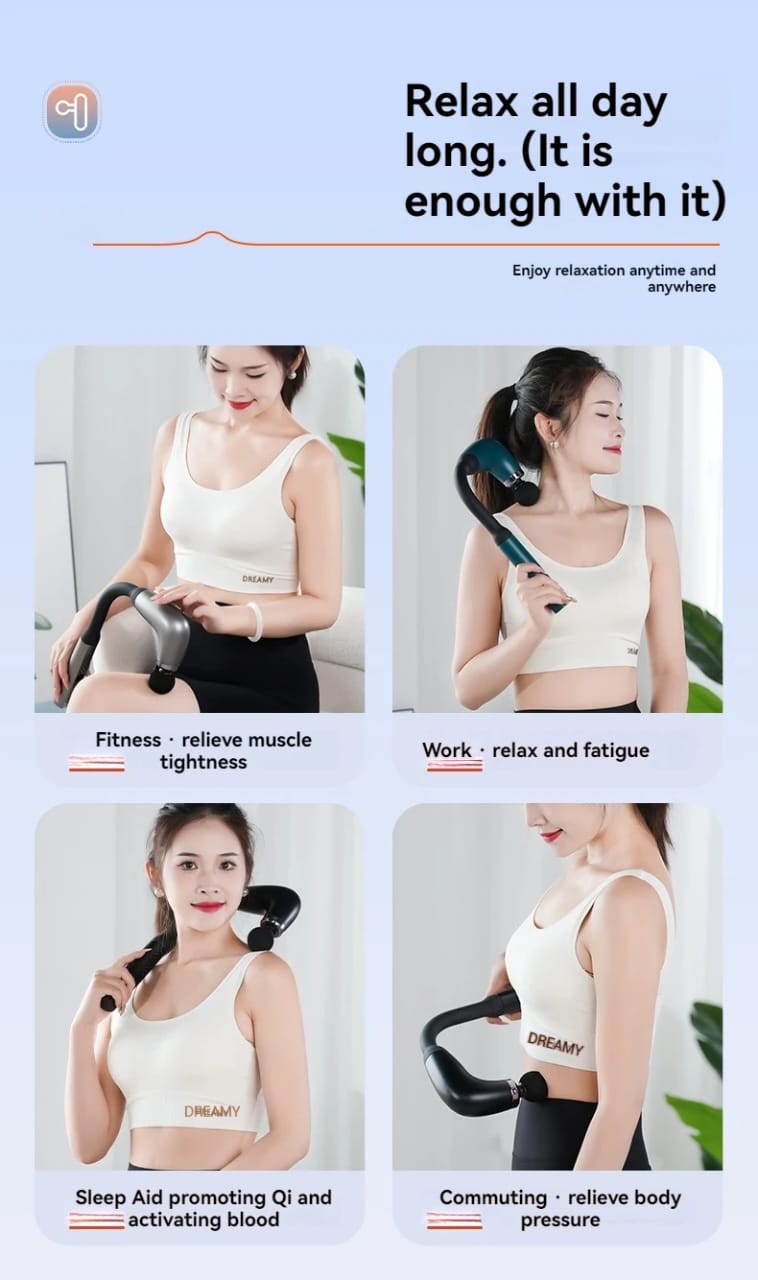 Smart Electric Massager – Rechargeable Handheld Deep Tissue Gun with Extended Handle, 6-Speed Control & 4 Professional Heads for Muscle Relaxation, Pain Relief & Body Recovery