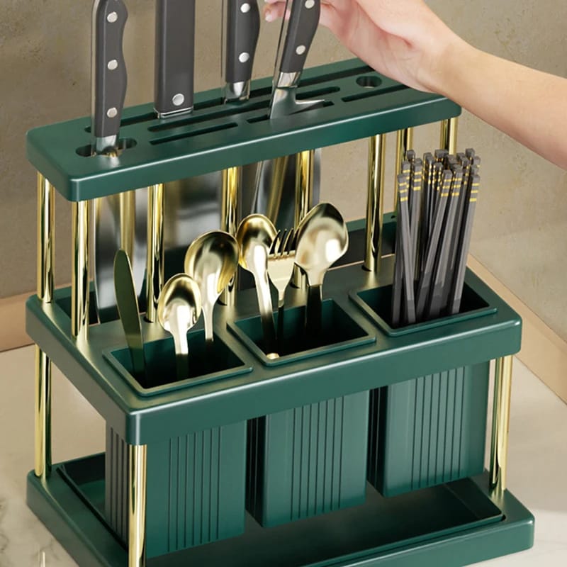 Multifunctional Kitchen Cutlery Holder – Spoon, Fork, Chopstick & Knife Storage Rack with Drain Design – Durable & Space-Saving Utensil Organizer for Modern Kitchens