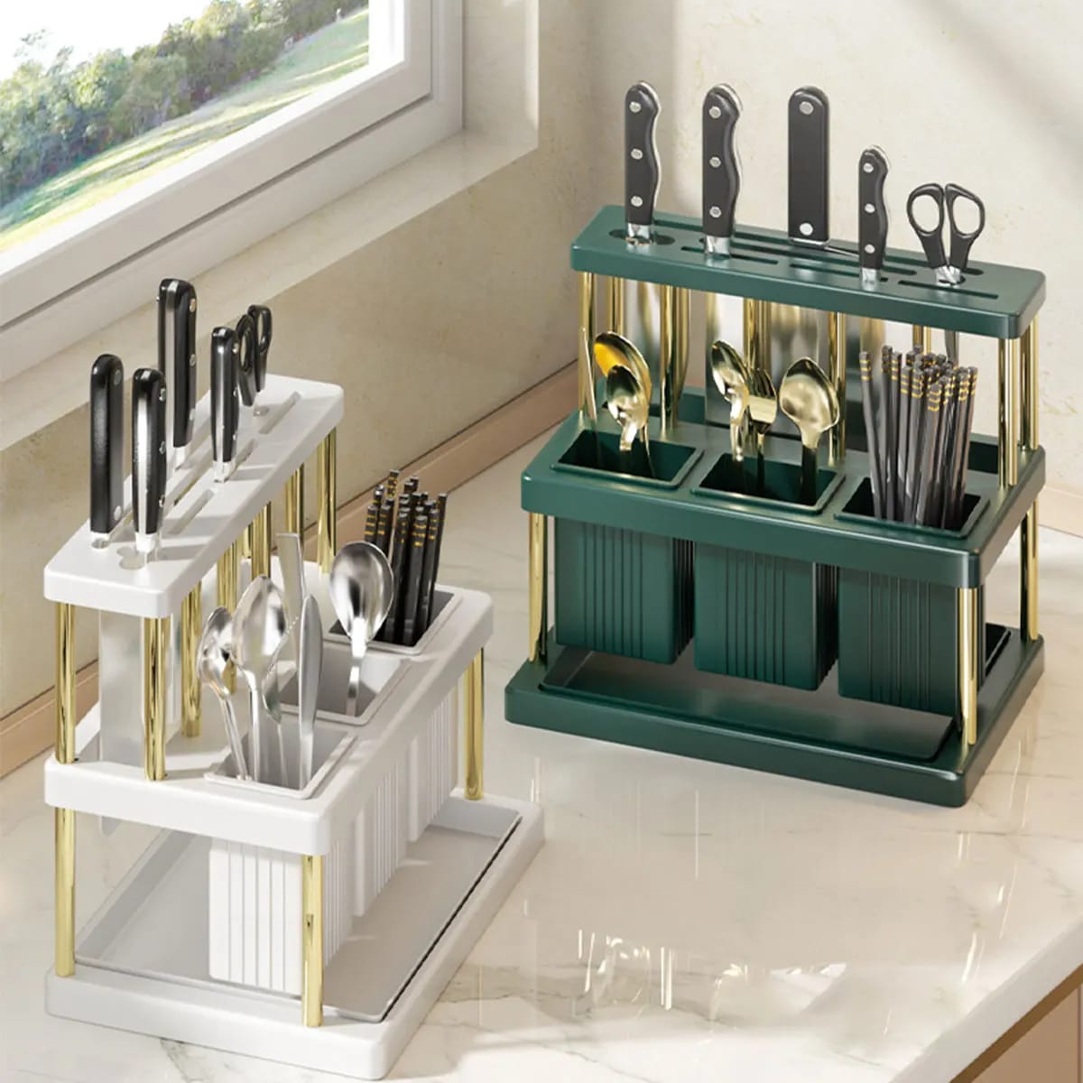 Multifunctional Kitchen Cutlery Holder – Spoon, Fork, Chopstick & Knife Storage Rack with Drain Design – Durable & Space-Saving Utensil Organizer for Modern Kitchens