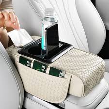 NEW Design Auto Center Console Armrest Cushion with 2 Cup Holders, Tissue Holder, Side Storage – 3 in 1 Multipurpose Universal Car Armrest Pad, Upgraded Side Storage Organizer, High-Quality, Convenien