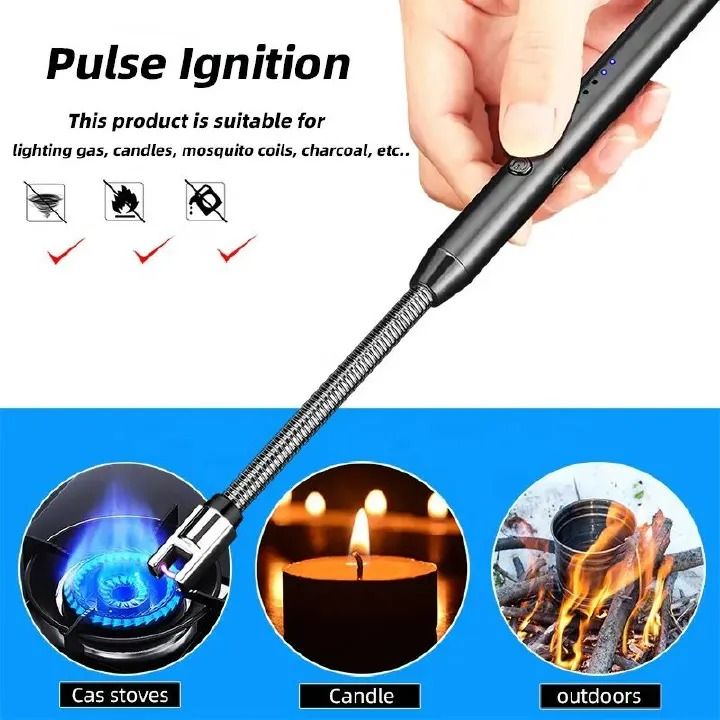 Chargeable Gas Lighter with Type-C Cable, USB Rechargeable Electronic Flameless Lighter for Home, Kitchen, Camping, BBQ, Windproof and Safety Design
