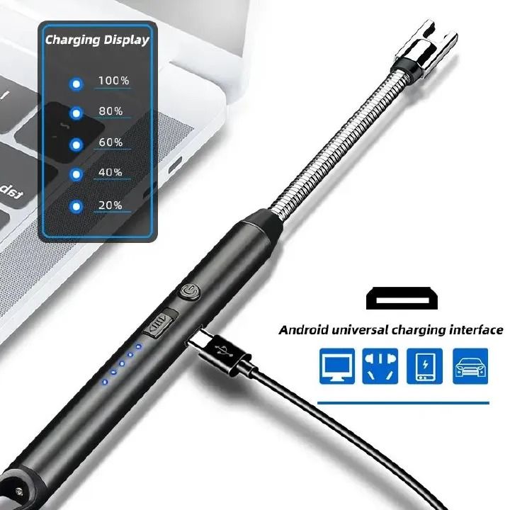 Chargeable Gas Lighter with Type-C Cable, USB Rechargeable Electronic Flameless Lighter for Home, Kitchen, Camping, BBQ, Windproof and Safety Design