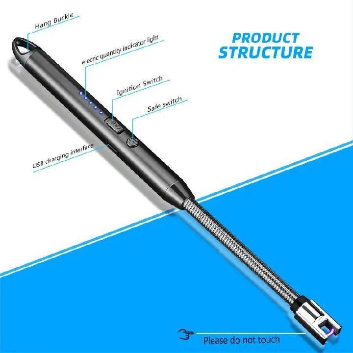 Chargeable Gas Lighter with Type-C Cable, USB Rechargeable Electronic Flameless Lighter for Home, Kitchen, Camping, BBQ, Windproof and Safety Design