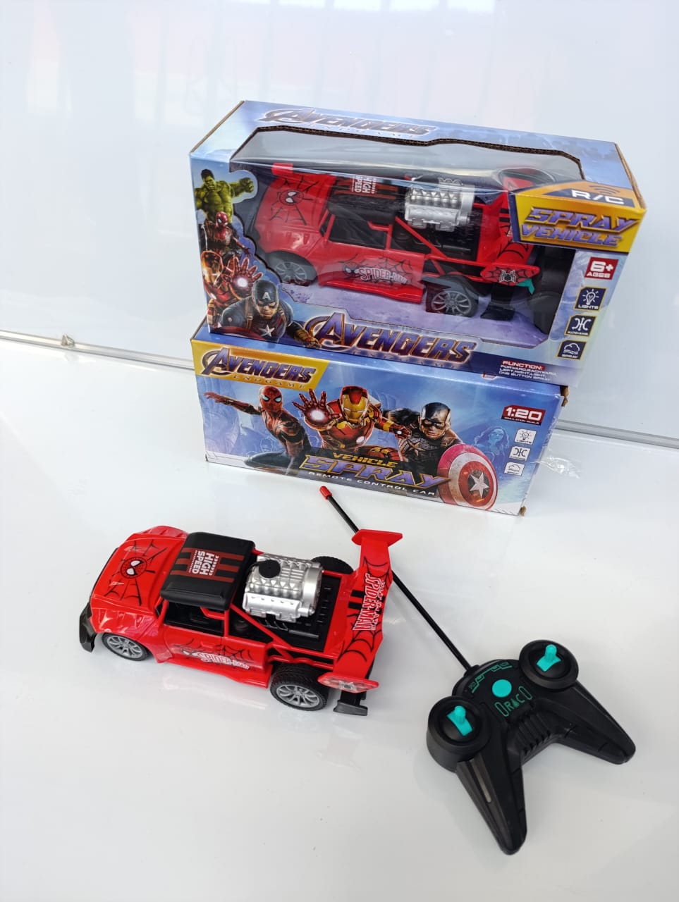 Spiderman Remote Control Car with Smoke Effects Battery Operated High-Speed Kids RC Vehicle Superhero Toy Gift Durable Rechargeable Racing Car for Boys Girls