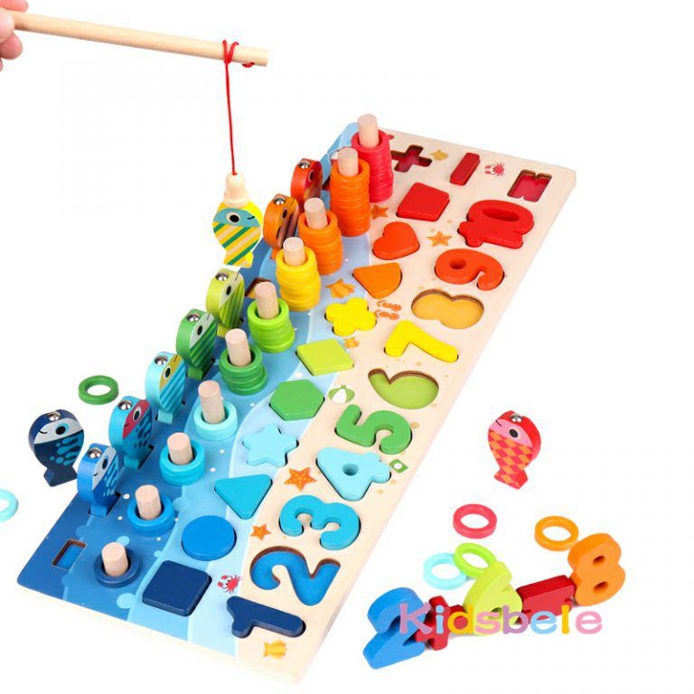 Montessori Educational Wooden Kids Toy Busy Board – Counting, Shapes, Geometry & Early Learning Set for Pre-School Children