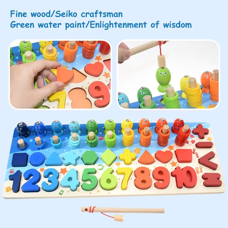 Montessori Educational Wooden Kids Toy Busy Board – Counting, Shapes, Geometry & Early Learning Set for Pre-School Children