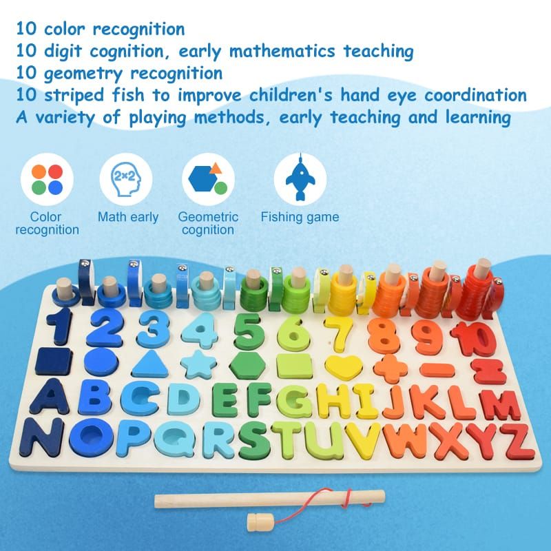 Montessori Educational Wooden Kids Toy Busy Board – Counting, Shapes, Geometry & Early Learning Set for Pre-School Children