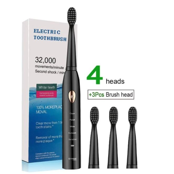 Sonic Electric Toothbrush with 4 Replaceable Heads, Deep Cleaning Rechargeable Oral Care Device for Sensitive Teeth and Gums, Advanced Plaque Removal Technology, Waterproof Design, Long-Lasting Batter
