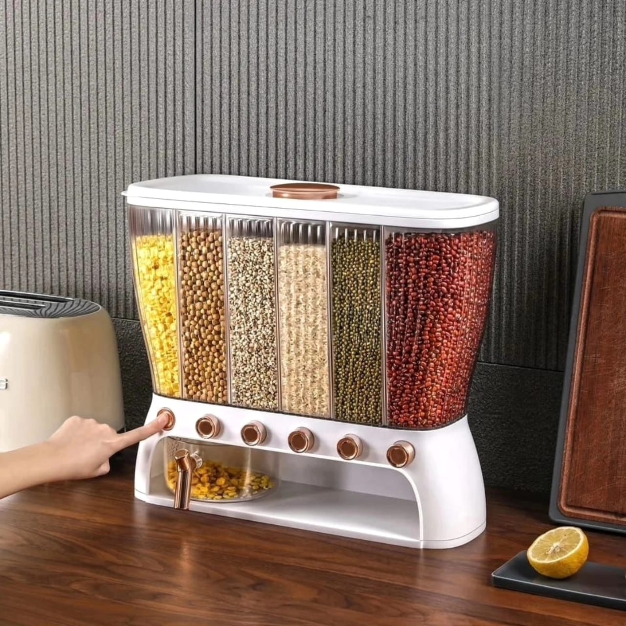Acrylic Partitioned Rice & Cereal Dispenser – Multi-Compartment Food Storage Container for Kitchen, Breakfast, and Pantry Organization