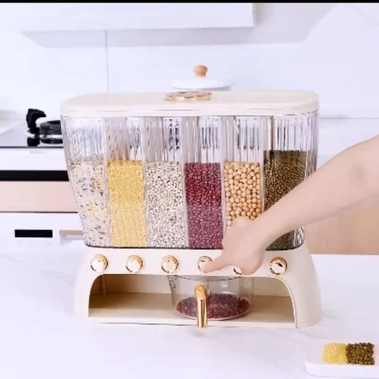 Acrylic Partitioned Rice & Cereal Dispenser – Multi-Compartment Food Storage Container for Kitchen, Breakfast, and Pantry Organization