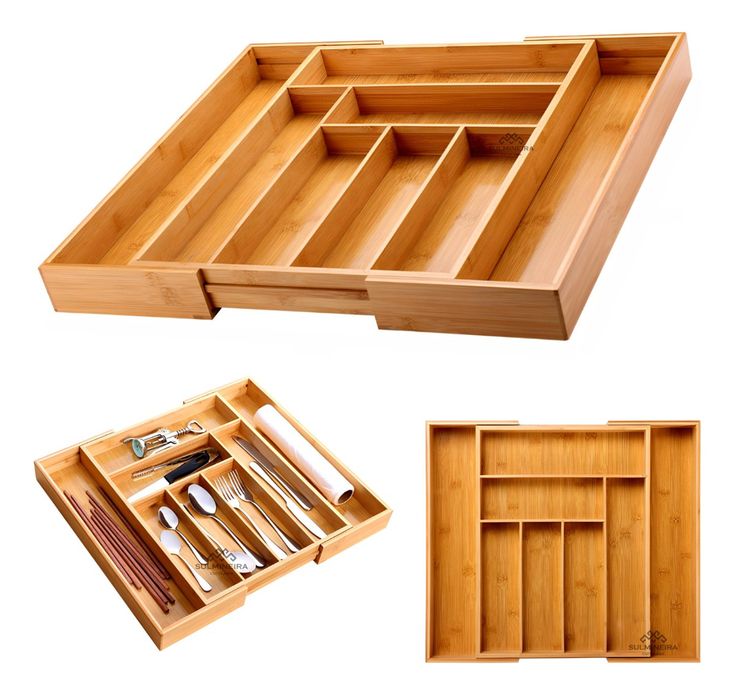 Multifunctional Bamboo Drawer & Cutlery Organizer – Expandable Kitchen Tray for Utensils, Flatware, and Silverware, Eco-Friendly Bamboo Storage Rack