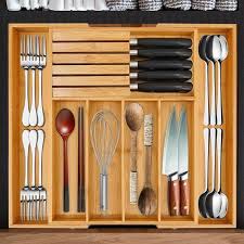 Multifunctional Bamboo Drawer & Cutlery Organizer – Expandable Kitchen Tray for Utensils, Flatware, and Silverware, Eco-Friendly Bamboo Storage Rack