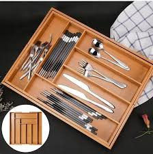 Multifunctional Bamboo Drawer & Cutlery Organizer – Expandable Kitchen Tray for Utensils, Flatware, and Silverware, Eco-Friendly Bamboo Storage Rack