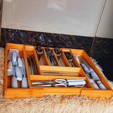 Multifunctional Bamboo Drawer & Cutlery Organizer – Expandable Kitchen Tray for Utensils, Flatware, and Silverware, Eco-Friendly Bamboo Storage Rack