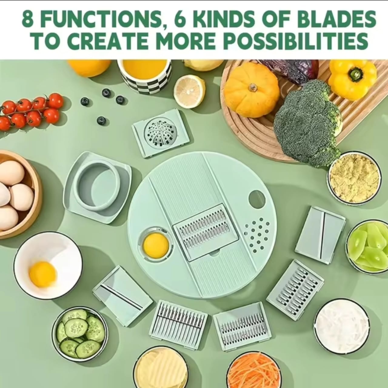 Multi-Functional 8-Piece Salad Spinner with Vegetable Chopper – Dicer, Slicer, Shredder, Ricer, Egg Separator, and Strainer for Fruits and Vegetables