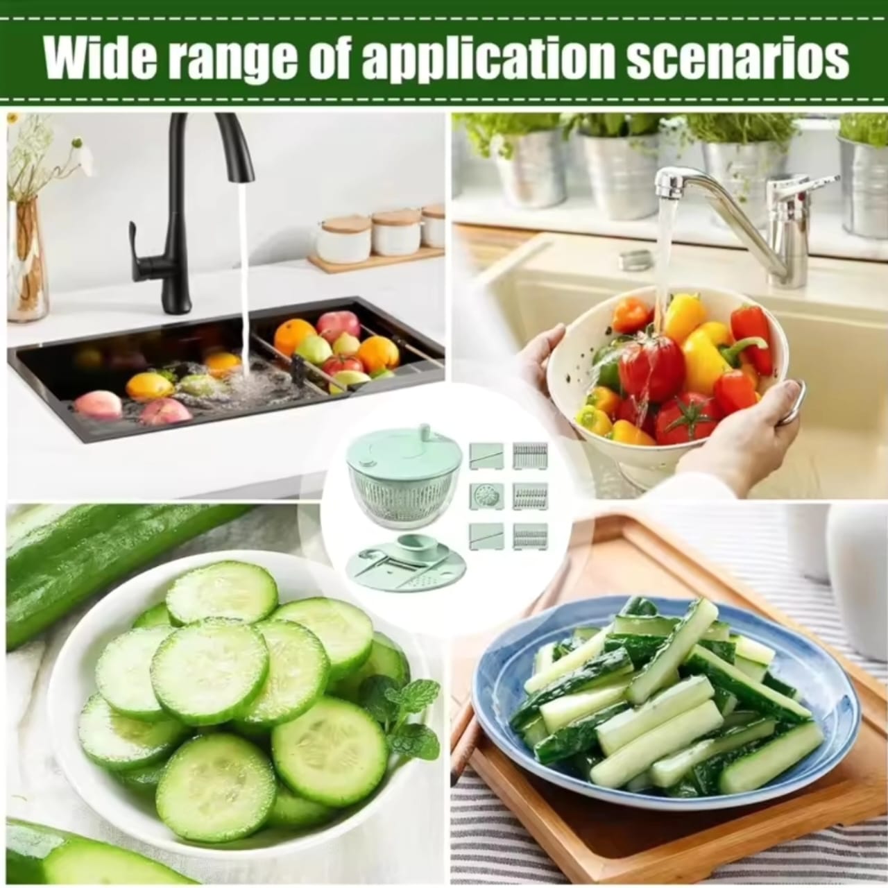 Multi-Functional 8-Piece Salad Spinner with Vegetable Chopper – Dicer, Slicer, Shredder, Ricer, Egg Separator, and Strainer for Fruits and Vegetables