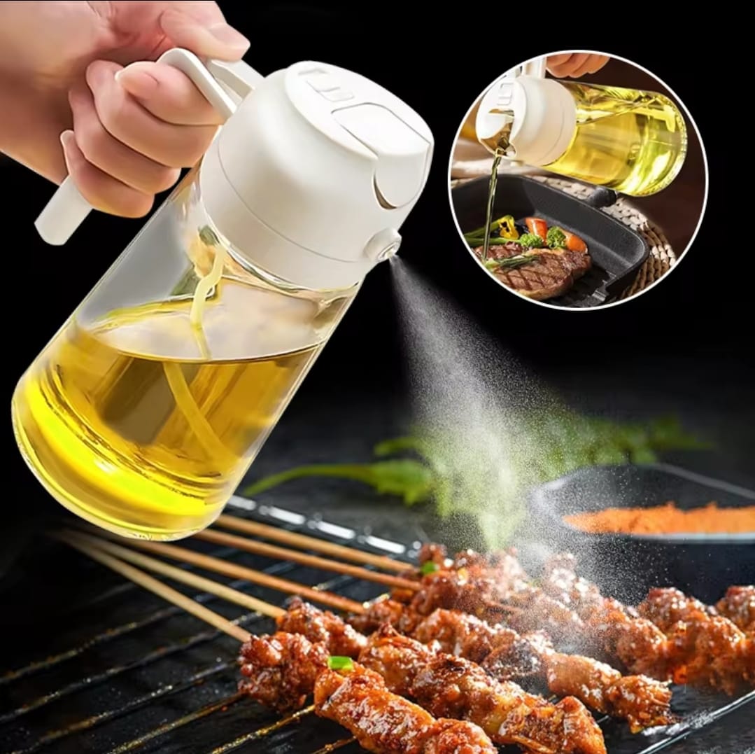 2-in-1 Oil & Vinegar Sprayer – 400ml Glass Cooking Bottle for Oil, Vinegar, Soy Sauce, Syrup, and Seasonings