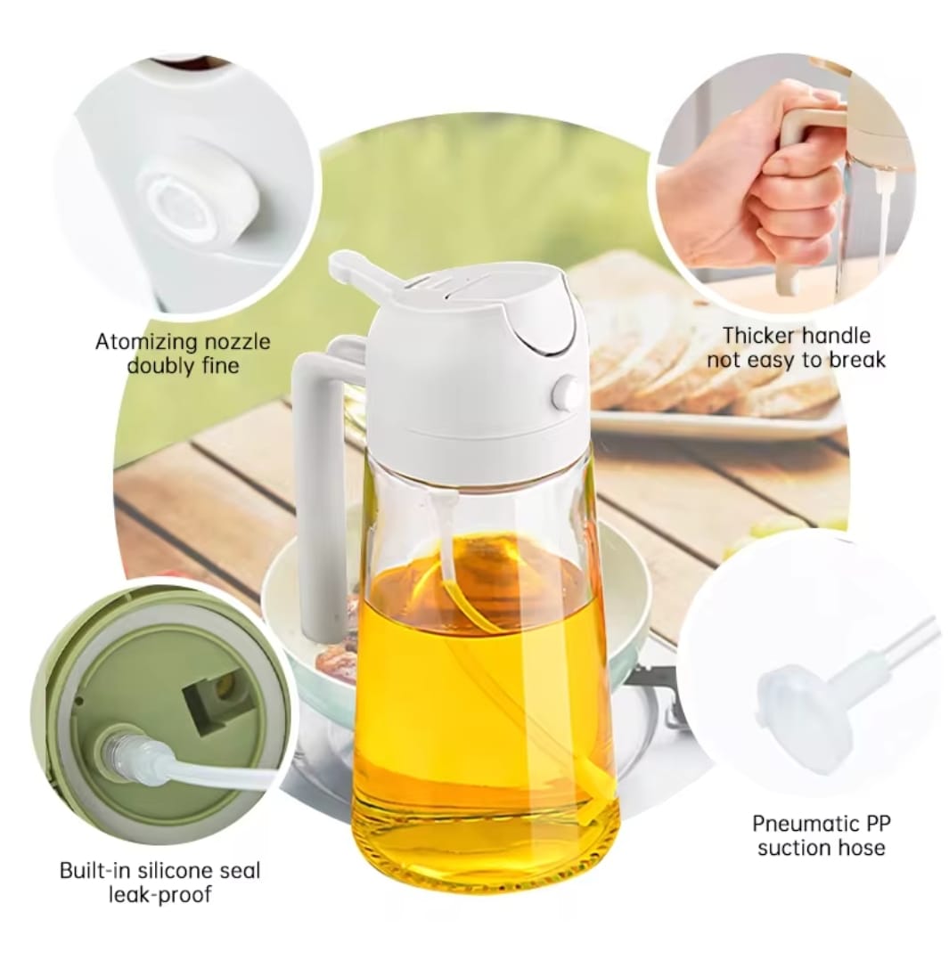 2-in-1 Oil & Vinegar Sprayer – 400ml Glass Cooking Bottle for Oil, Vinegar, Soy Sauce, Syrup, and Seasonings
