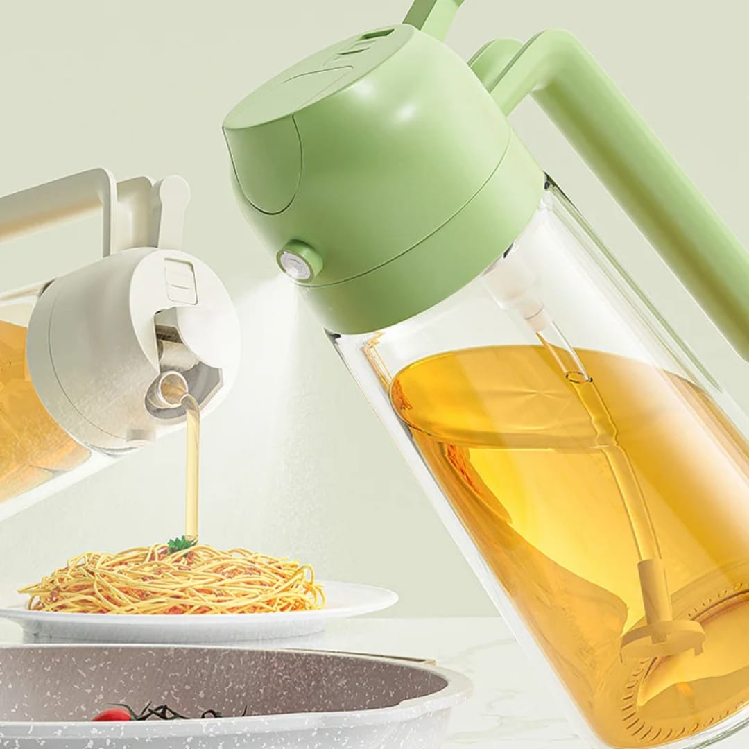 2-in-1 Oil & Vinegar Sprayer – 400ml Glass Cooking Bottle for Oil, Vinegar, Soy Sauce, Syrup, and Seasonings