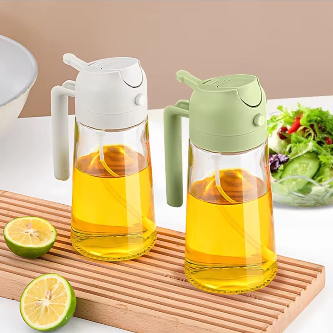 2-in-1 Oil & Vinegar Sprayer – 400ml Glass Cooking Bottle for Oil, Vinegar, Soy Sauce, Syrup, and Seasonings