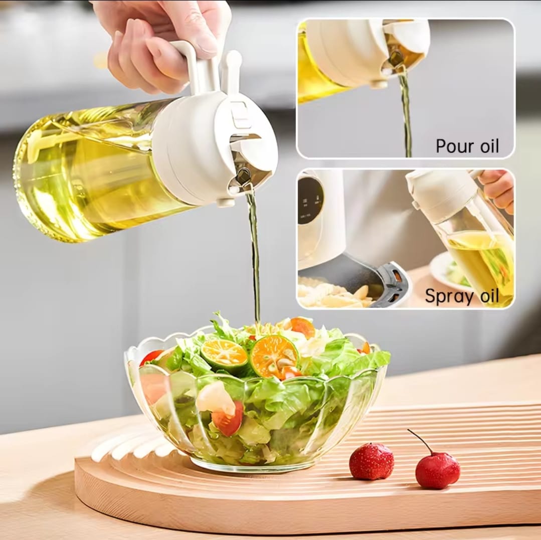2-in-1 Oil & Vinegar Sprayer – 400ml Glass Cooking Bottle for Oil, Vinegar, Soy Sauce, Syrup, and Seasonings