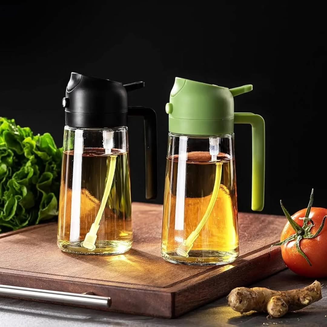 2-in-1 Oil & Vinegar Sprayer – 400ml Glass Cooking Bottle for Oil, Vinegar, Soy Sauce, Syrup, and Seasonings