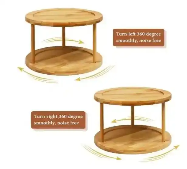 Bamboo Rotating Spice Rack Lazy Susan – 2-Tier 360° Rotating Organizer for Kitchen Spices, Jars, Condiments, and Cooking Essentials