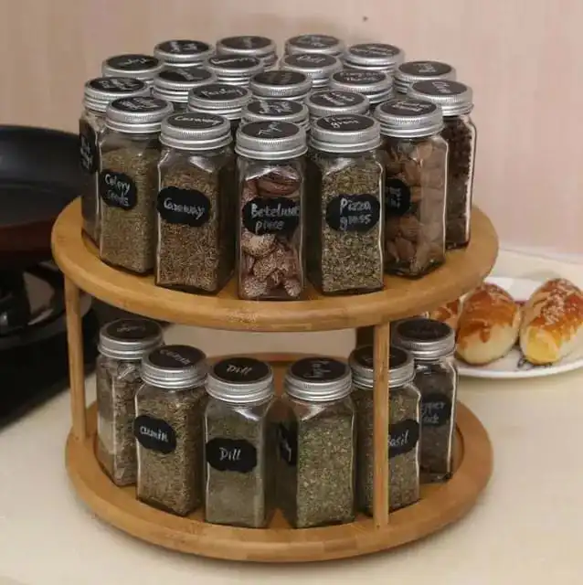 Bamboo Rotating Spice Rack Lazy Susan – 2-Tier 360° Rotating Organizer for Kitchen Spices, Jars, Condiments, and Cooking Essentials