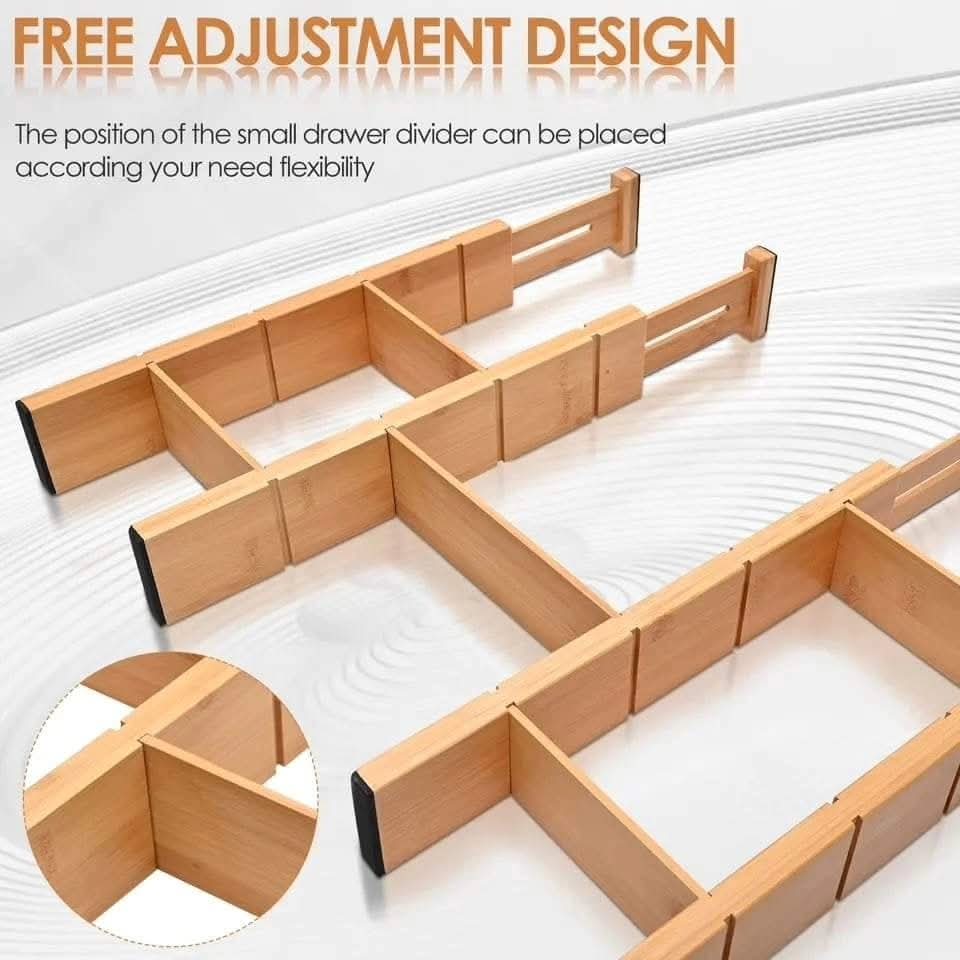 Adjustable Bamboo Drawer Divider Set with Inserts – 4PCS Expandable Kitchen Drawer Organizer, Waterproof Natural Bamboo Storage Separator for Cutlery, Utensils, Office Supplies & Closet Organization
