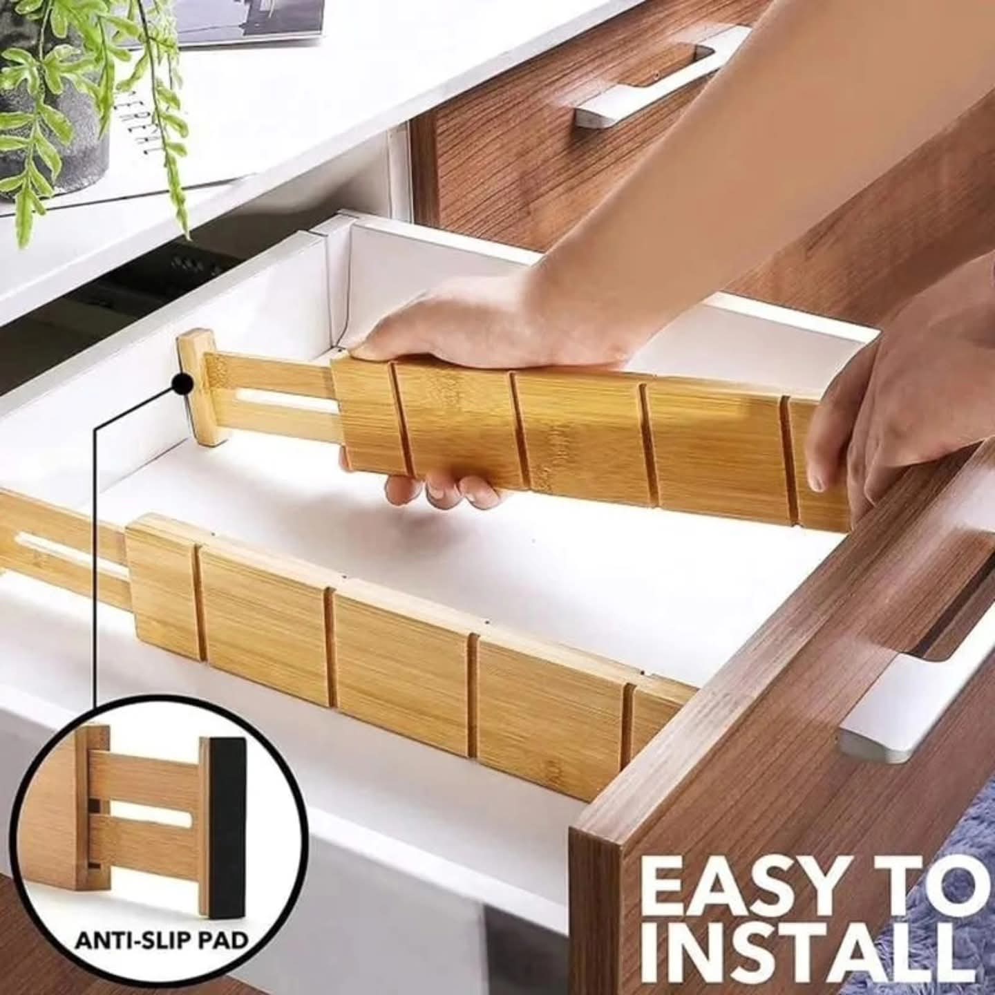 Adjustable Bamboo Drawer Divider Set with Inserts – 4PCS Expandable Kitchen Drawer Organizer, Waterproof Natural Bamboo Storage Separator for Cutlery, Utensils, Office Supplies & Closet Organization