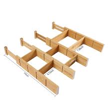 Adjustable Bamboo Drawer Divider Set with Inserts – 4PCS Expandable Kitchen Drawer Organizer, Waterproof Natural Bamboo Storage Separator for Cutlery, Utensils, Office Supplies & Closet Organization