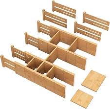 Adjustable Bamboo Drawer Divider Set with Inserts – 4PCS Expandable Kitchen Drawer Organizer, Waterproof Natural Bamboo Storage Separator for Cutlery, Utensils, Office Supplies & Closet Organization