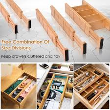 Adjustable Bamboo Drawer Divider Set with Inserts – 4PCS Expandable Kitchen Drawer Organizer, Waterproof Natural Bamboo Storage Separator for Cutlery, Utensils, Office Supplies & Closet Organization