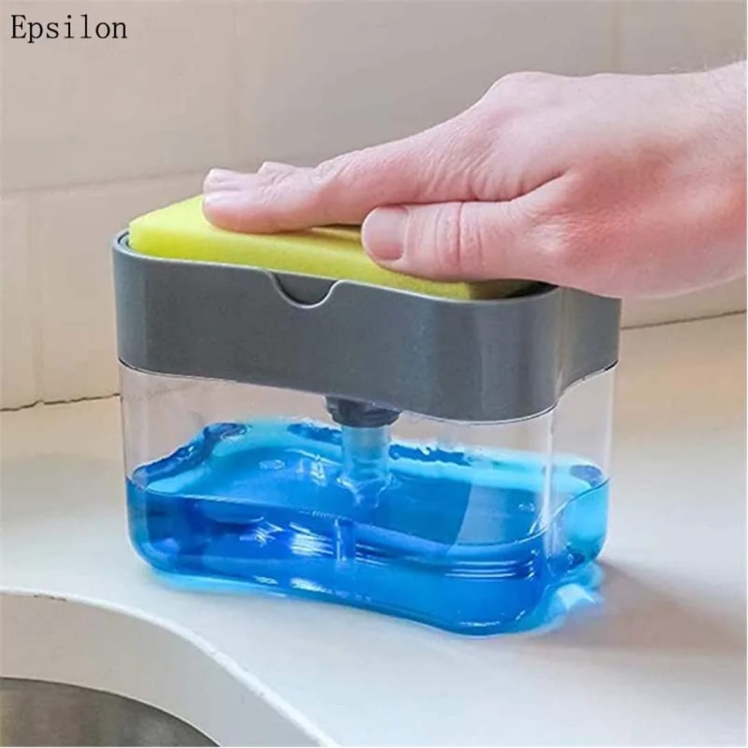 Dish Soap Dispenser with Sponge Holder – Liquid Soap Pump for Kitchen, Built-In Sponge Caddy, Convenient and Space-Saving Soap Dispenser