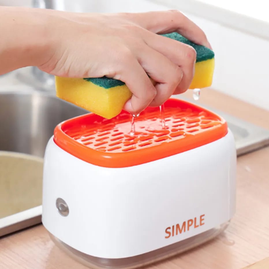 Automatic Soap Dispenser Bottle – Touchless Liquid Soap Pump with Built-In Sponge Holder, Kitchen Soap Dispenser for Hygiene and Convenience