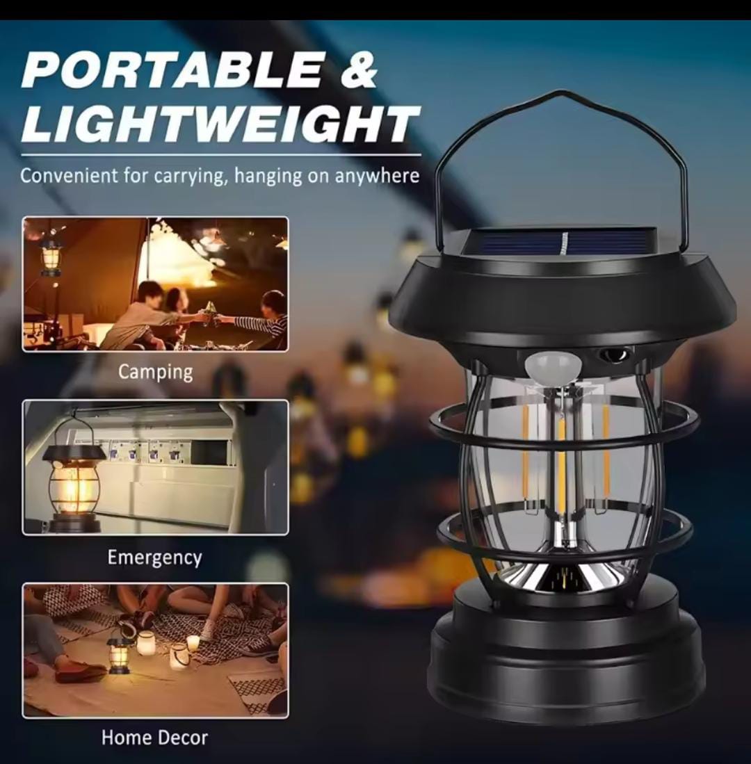 Solar Sensor Light, Motion-Activated Outdoor Lamp, Dual Power Solar & Electric, Ideal for Camping, Hiking, Garden, and Home Decor