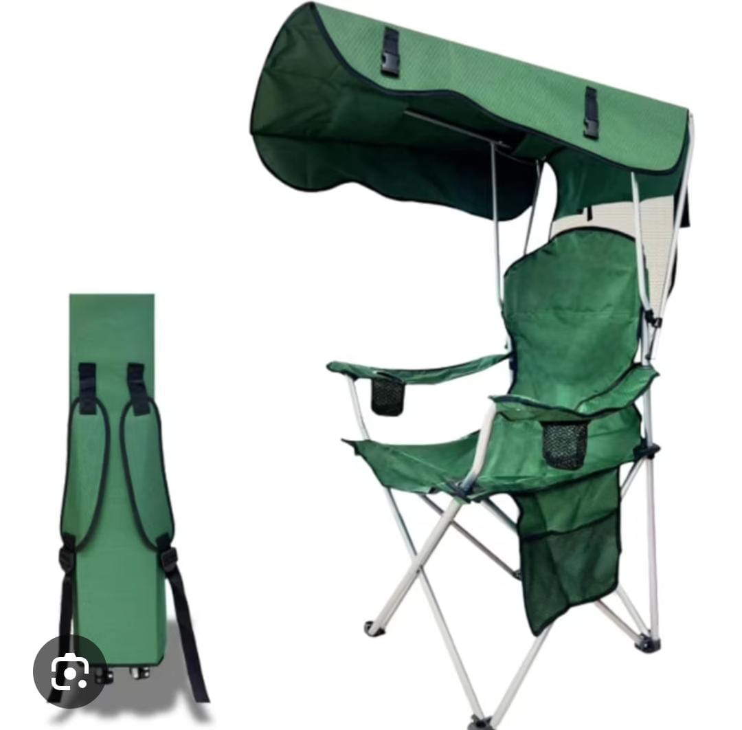 Portable Camping Chair with Canopy Shade, Foldable Outdoor Chair with Sun Protection Canopy, Heavy Duty Steel Frame, Cup Holder, Carry Bag, Ideal for Camping, Beach, Fishing, Outdoor Events and Travel