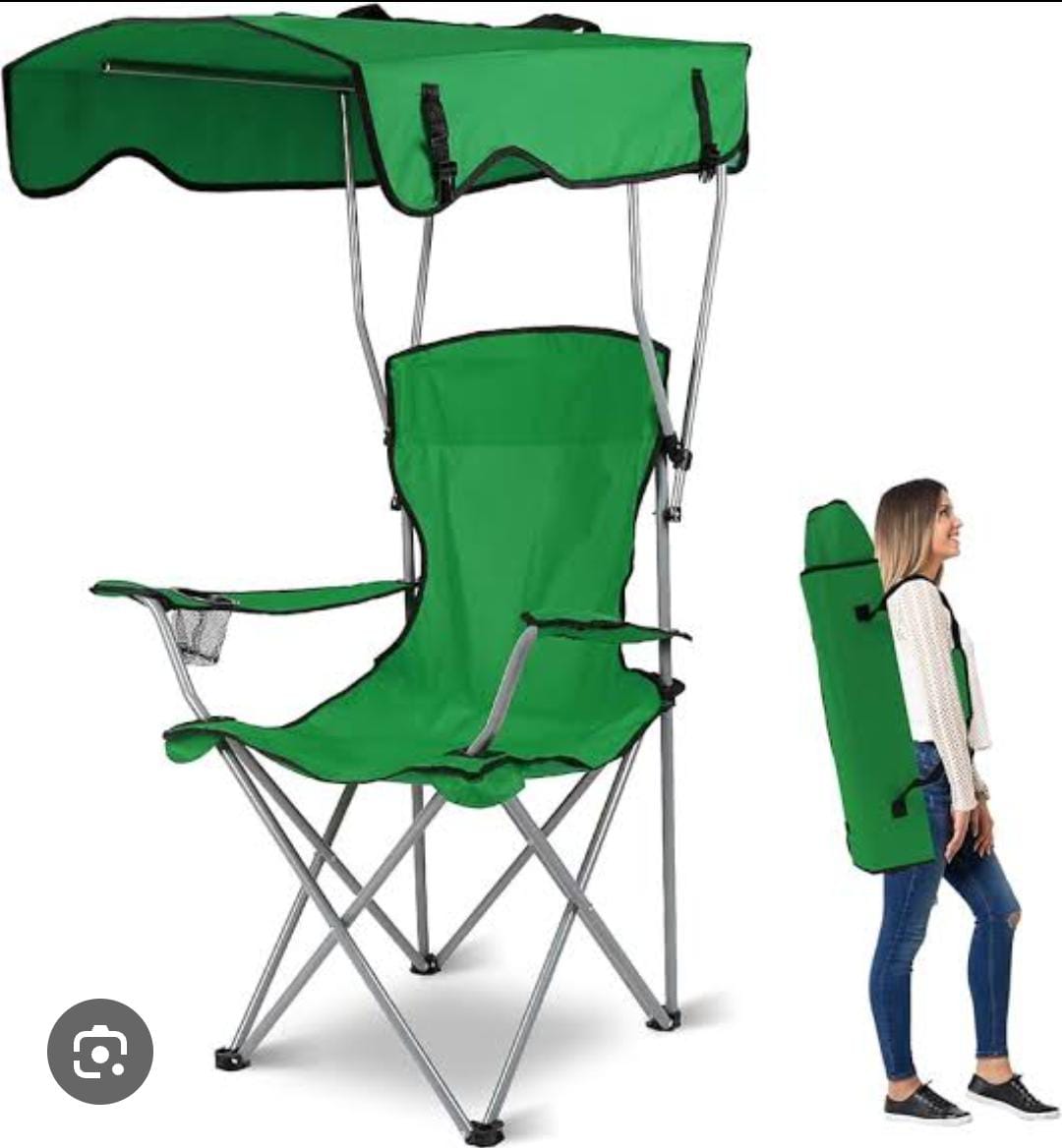 Portable Camping Chair with Canopy Shade, Foldable Outdoor Chair with Sun Protection Canopy, Heavy Duty Steel Frame, Cup Holder, Carry Bag, Ideal for Camping, Beach, Fishing, Outdoor Events and Travel
