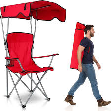 Portable Camping Chair with Canopy Shade, Foldable Outdoor Chair with Sun Protection Canopy, Heavy Duty Steel Frame, Cup Holder, Carry Bag, Ideal for Camping, Beach, Fishing, Outdoor Events and Travel