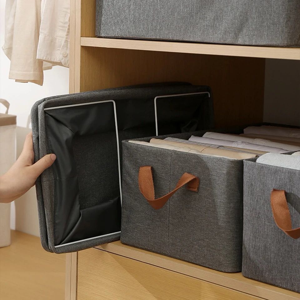 Foldable Multipurpose Hard Fabric Clothes and Closet Organizer – Durable Storage Box with Handles for Wardrobe, Bedroom, and Travel