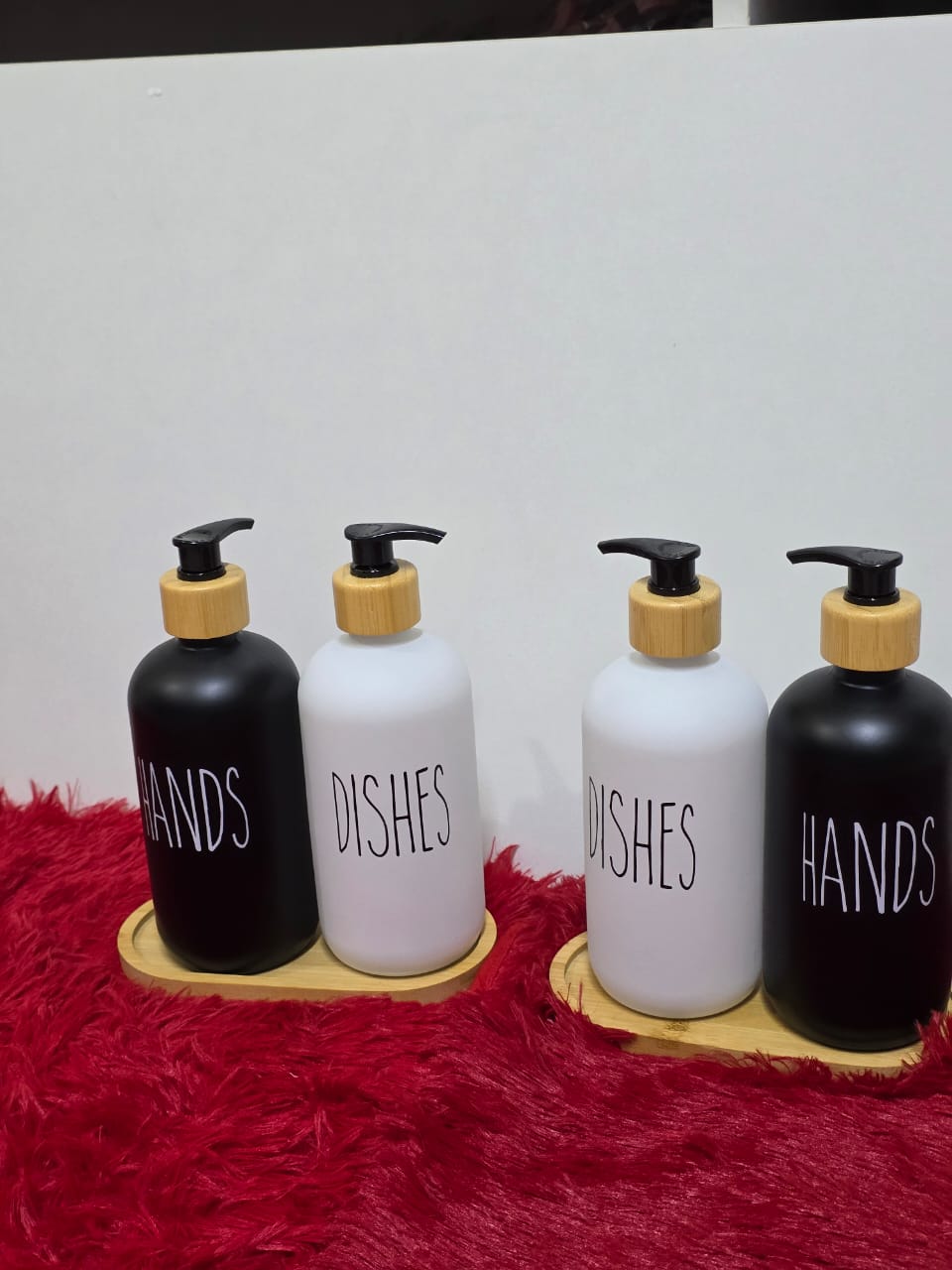 Dual Hand Wash Soap Dispenser with Bamboo Holder, Refillable Ceramic Bottle for Shampoo, Body Wash, Conditioner, Lotion, Bathroom & Kitchen Use