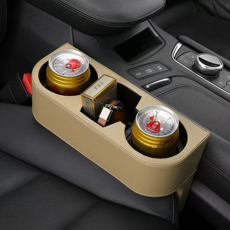 Car Cup Holder with Phone Holder & Double Side Holders, Premium Leather Organizer for Cars, Extra Storage and Drink Compatibility
