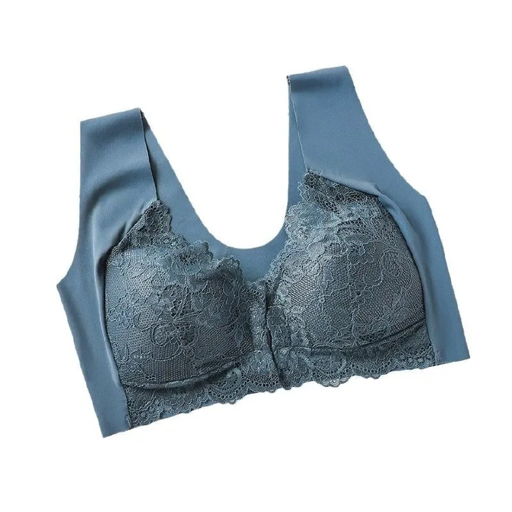 Hot-selling European and American cross-border large-sized gathering front buckle bra, fixed cup lace vest bra for ladies