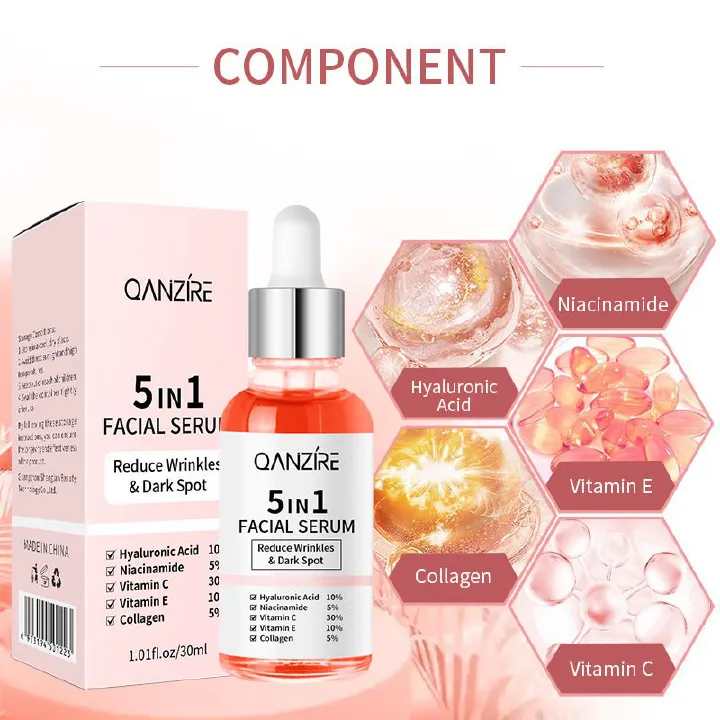 Jaysuing Hyaluronic Acid Face Serum 5 In 1 Moisturizing Whiten-ing Anti Wrink-le Agin-g Vitamin C Shrink Pores Serum Skin Care