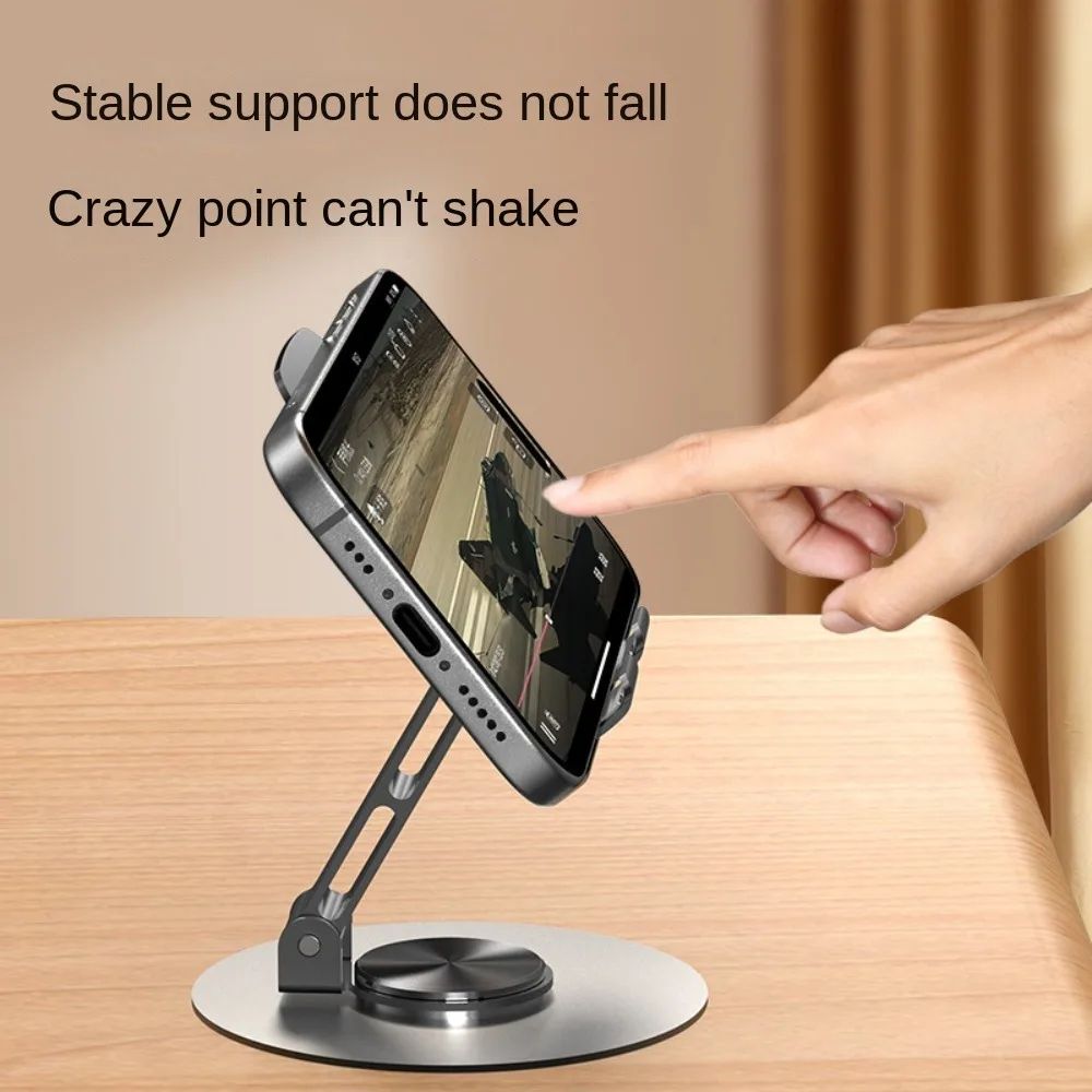 All Metal Aluminum 360 Rotation Mobile Phone Holder Universal Bracket Folding Double Shaft Design Stable Anti Fall