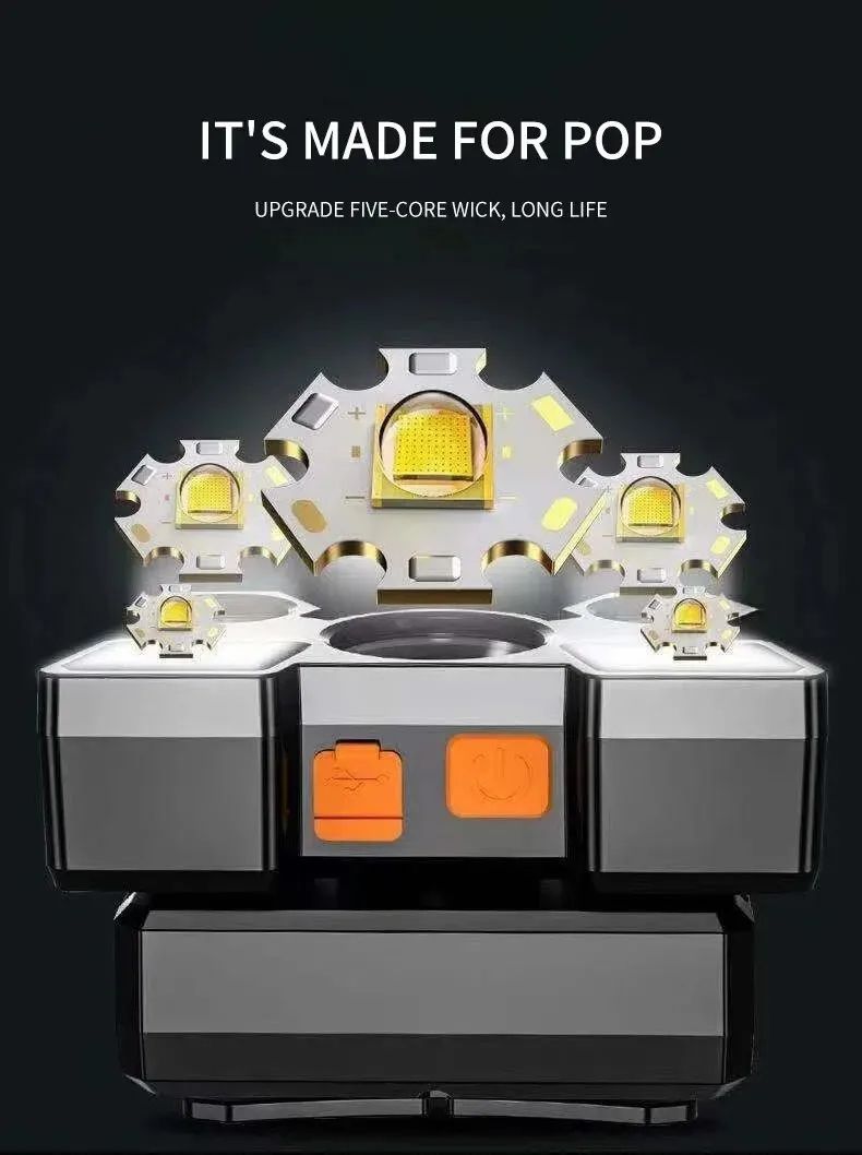 1pcs Rechargeable Headlamp, Portable 5LED Headlight Torch, Portable Working Light, Fishing Camping Head Light For Travel, Campin