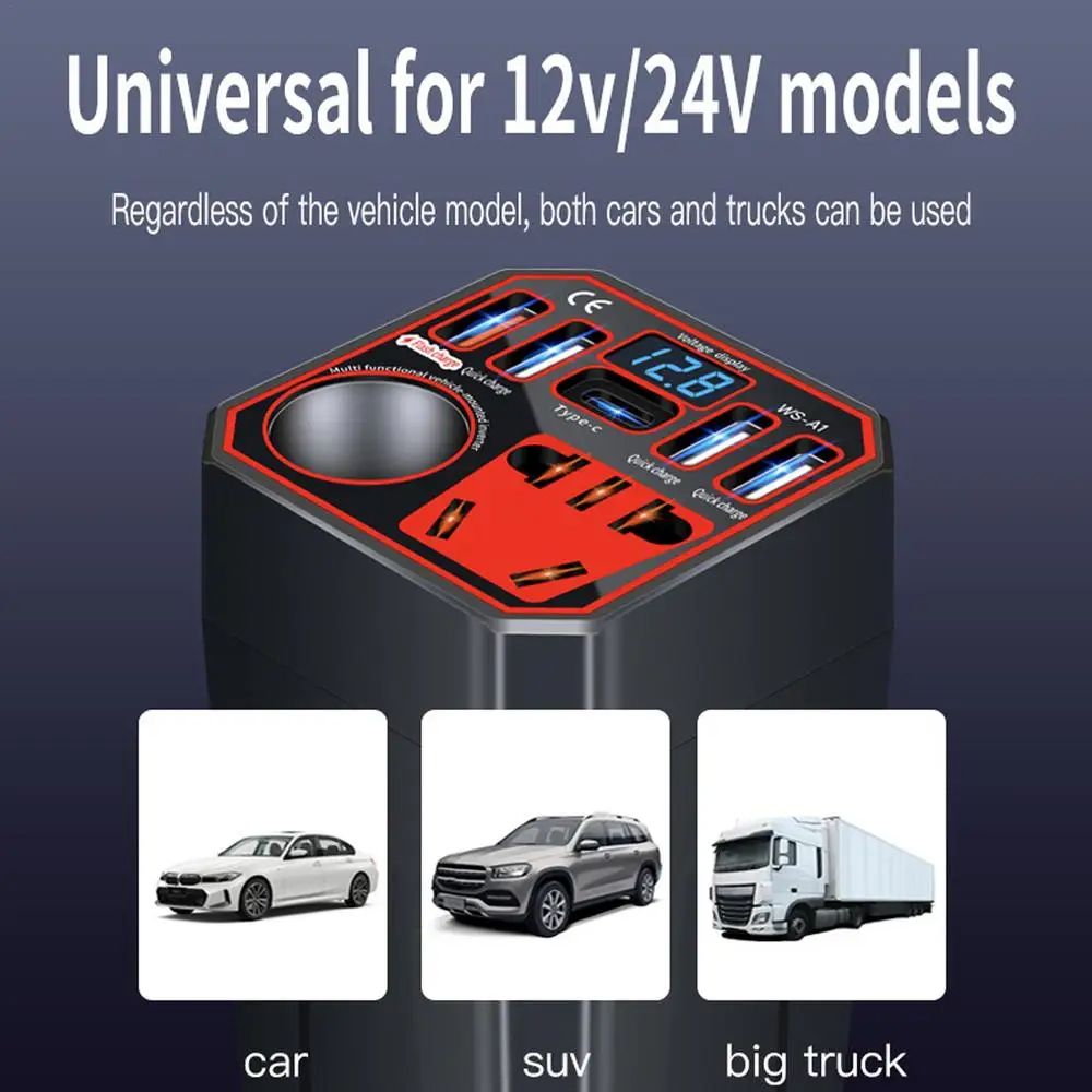 Power Inverter for Vehicle,Car Power Inverter,Multi-function Car Charger Adapter, Multi-function Multiport Converter Car Adapter Plug, Efficient Power Inverter for Vehicle