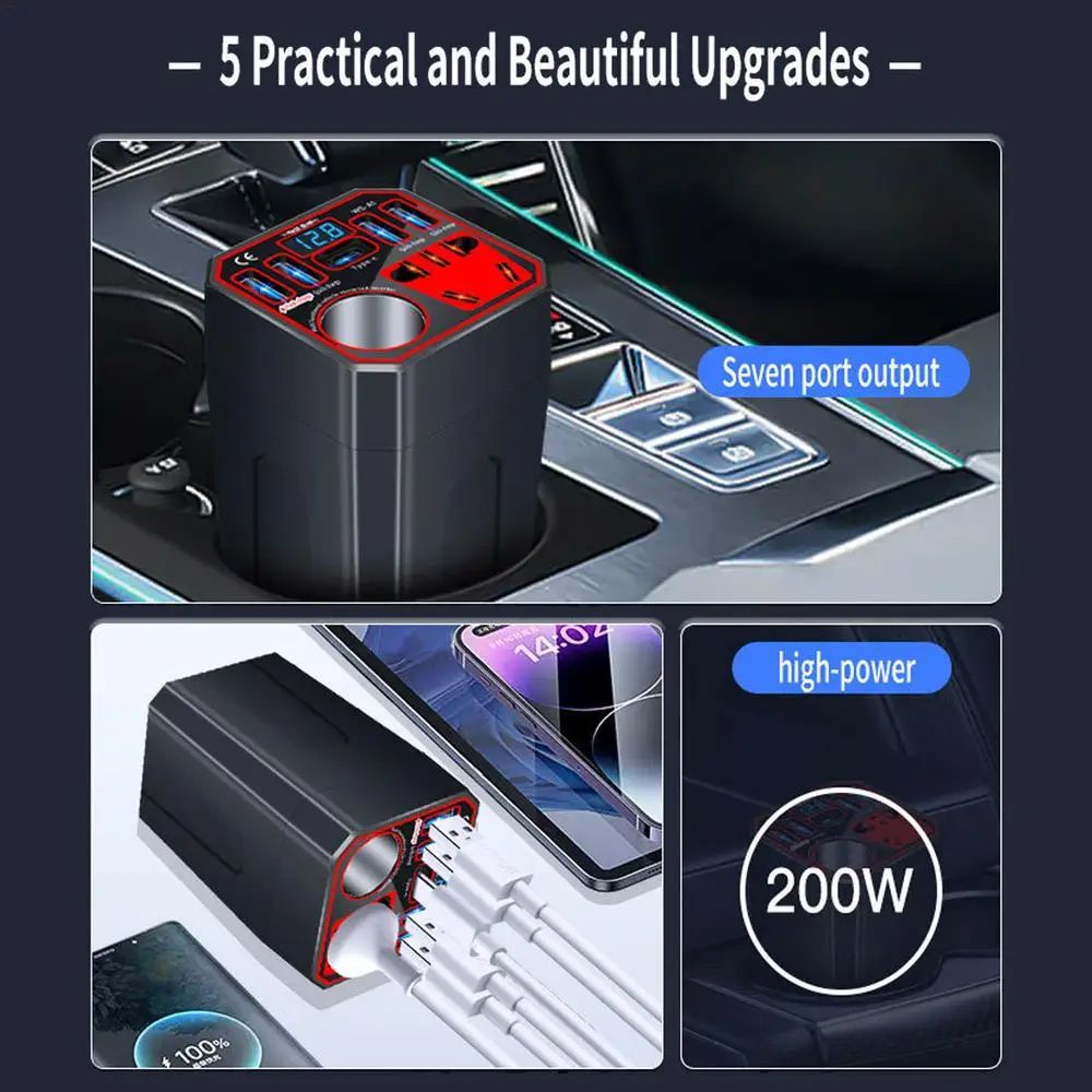Power Inverter for Vehicle,Car Power Inverter,Multi-function Car Charger Adapter, Multi-function Multiport Converter Car Adapter Plug, Efficient Power Inverter for Vehicle