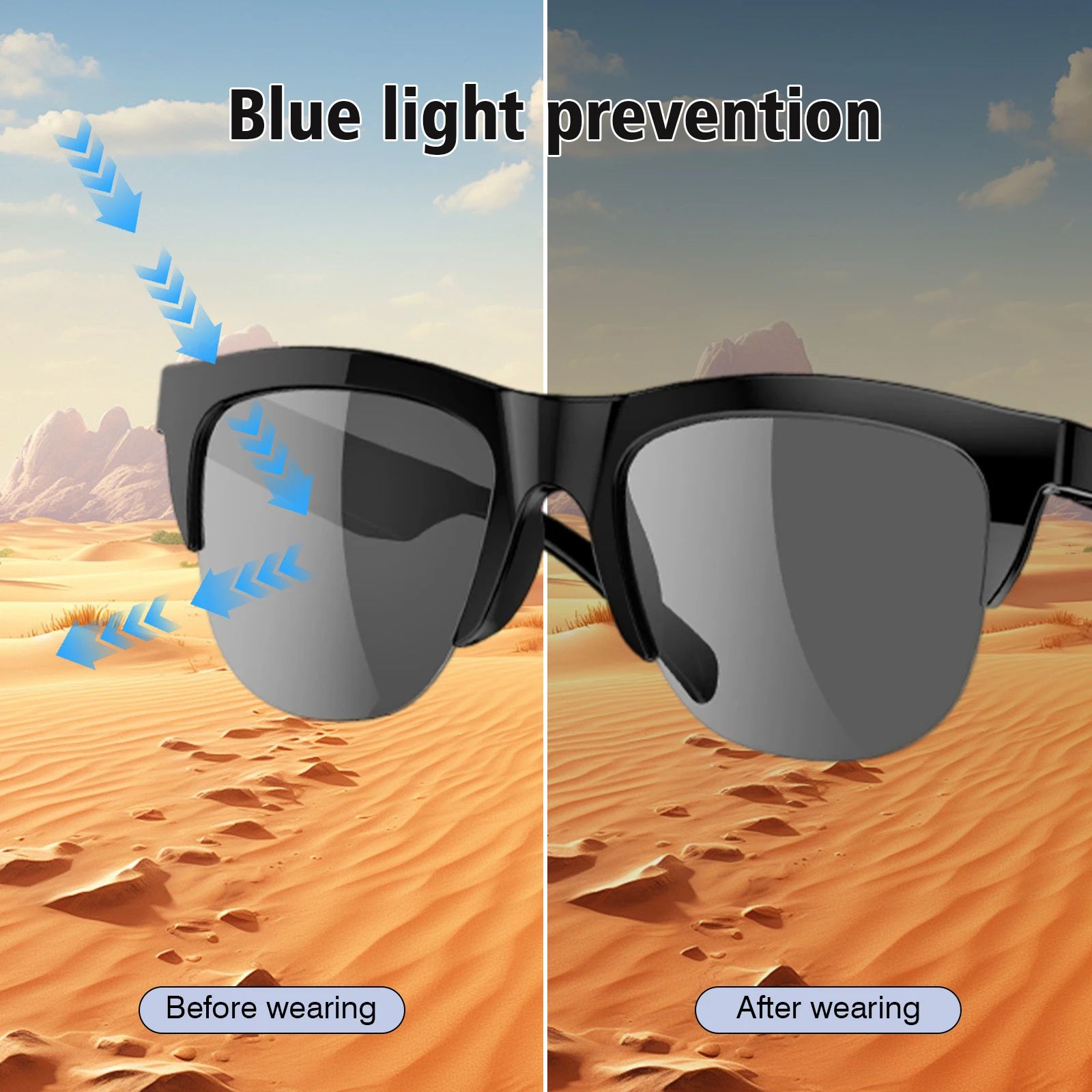 Smart Glasses V5.3 Bluetooth Sunglasses with Open Ear Speaker Headset Headphone Sunglasses Indoor Outdoor Bluetooth Speaker Sports UV Sun Protection Polarized Sunglasses Mens Women Audio Glasses